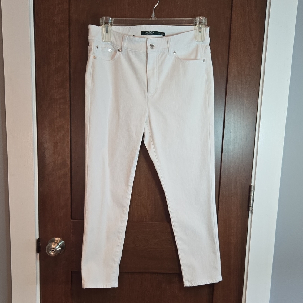 Ralph Lauren Premium Straight Cropped Petite Size 10 White Denim Jeans